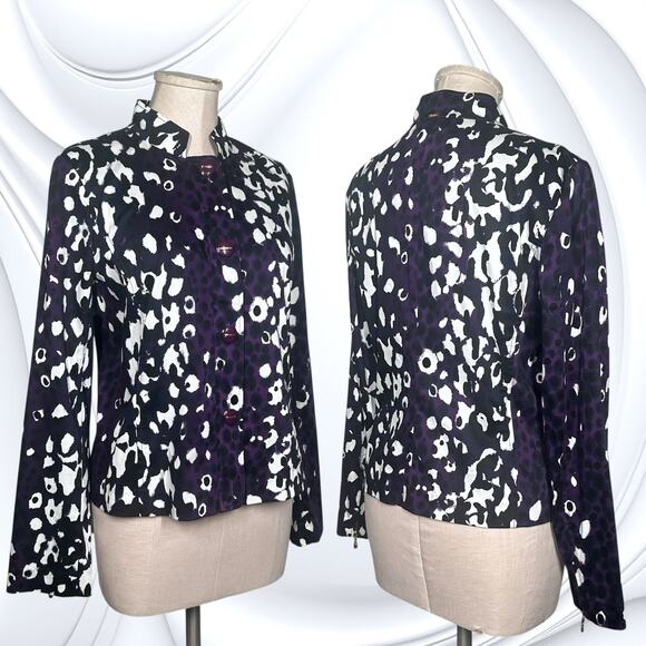 ST. JOHN COLLECTION Lightweight Jacket Leopard Print Blazer Office Career Purple - Picture 1 of 12